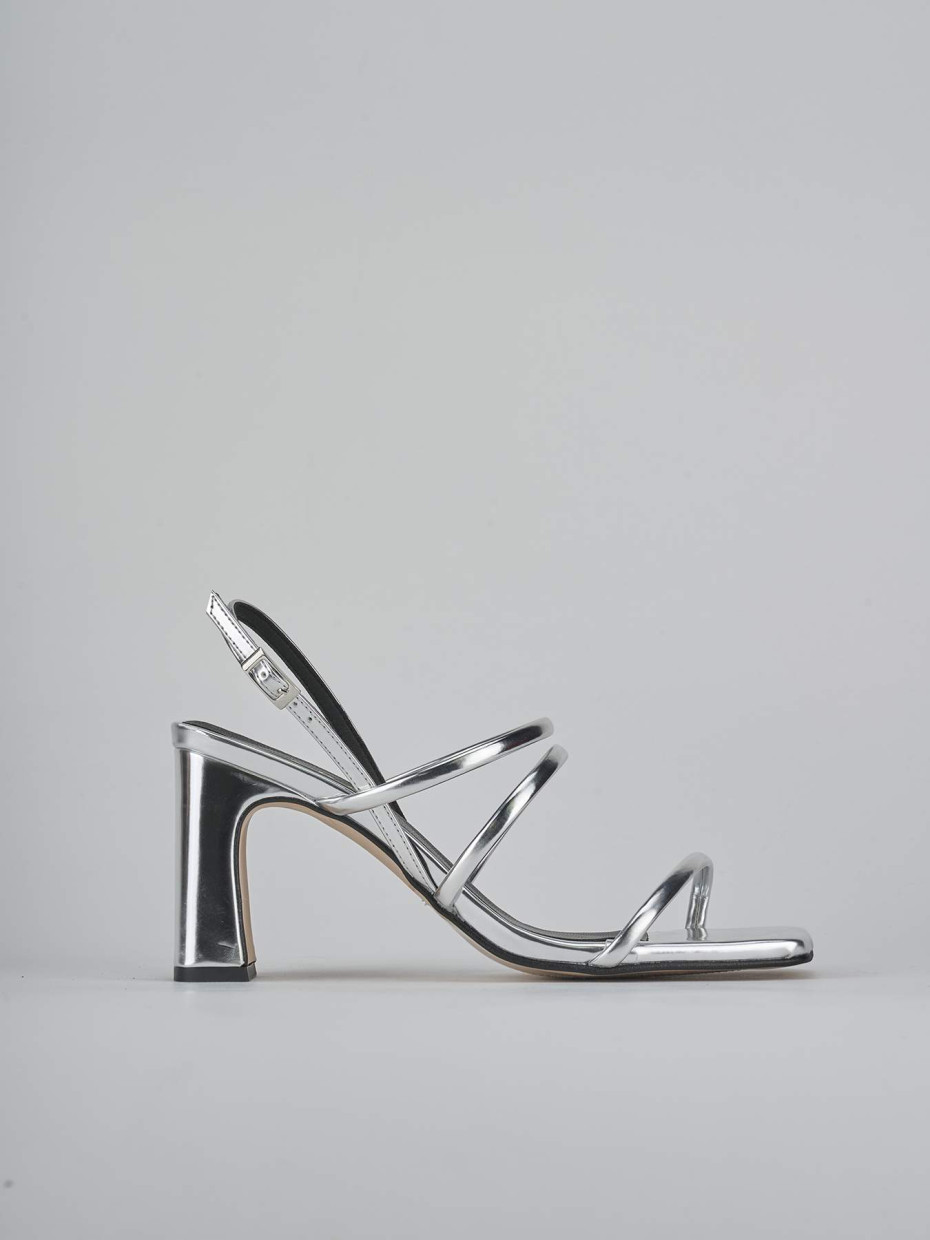 Sandalias de tacón alto tacón 8 cm plata cuero
