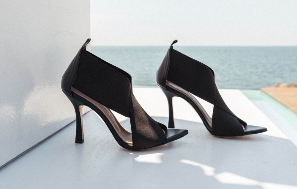 Sandalias de tacón alto tacón 9 cm negro cuero