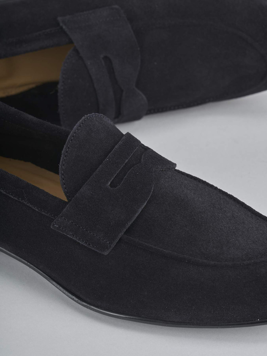 Mocasines tacón 1 cm azul ante