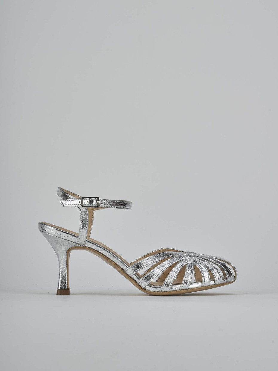 Sandalias de tacón alto tacón 6 cm plata cuero