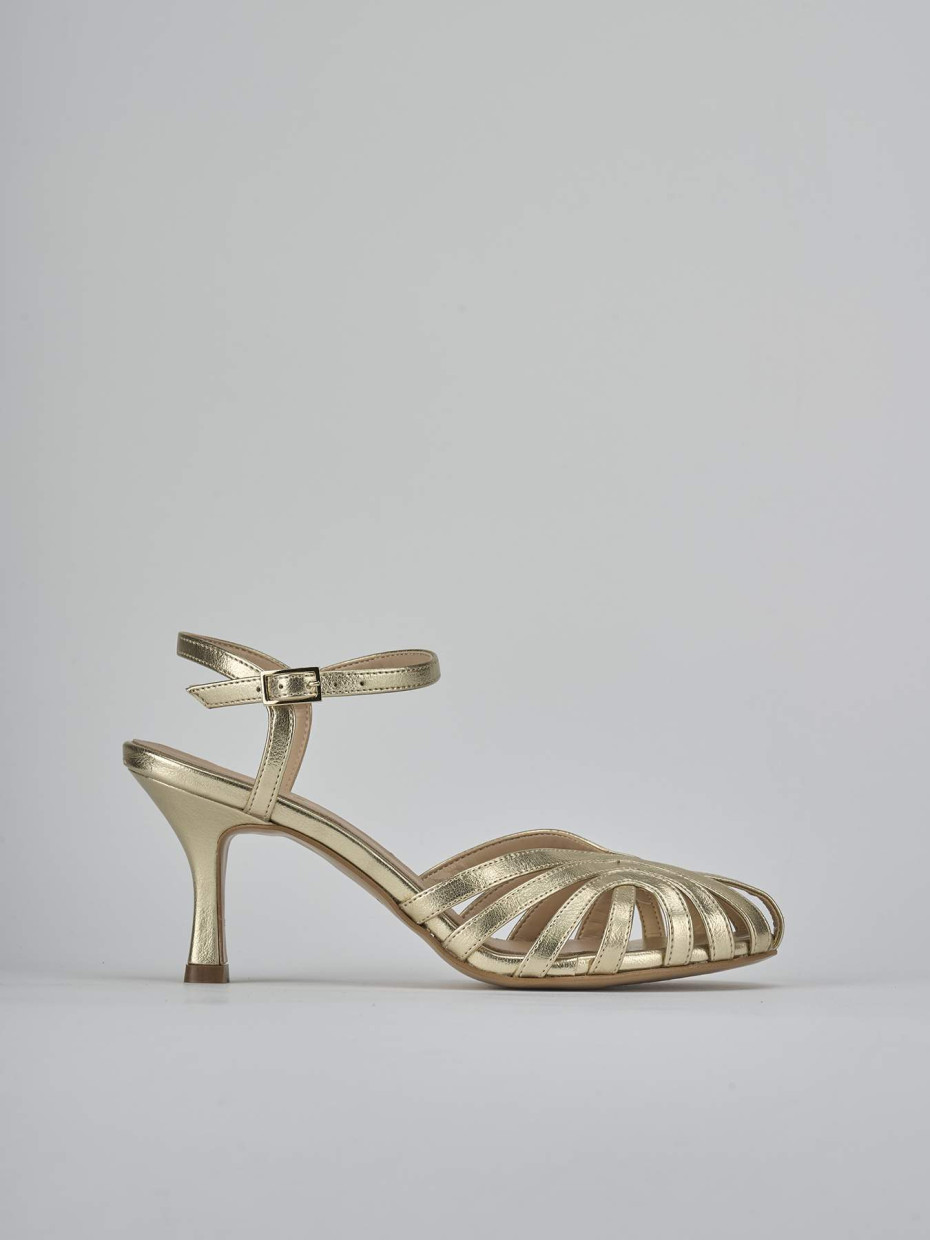Sandalias de tacón alto tacón 6 cm oro cuero