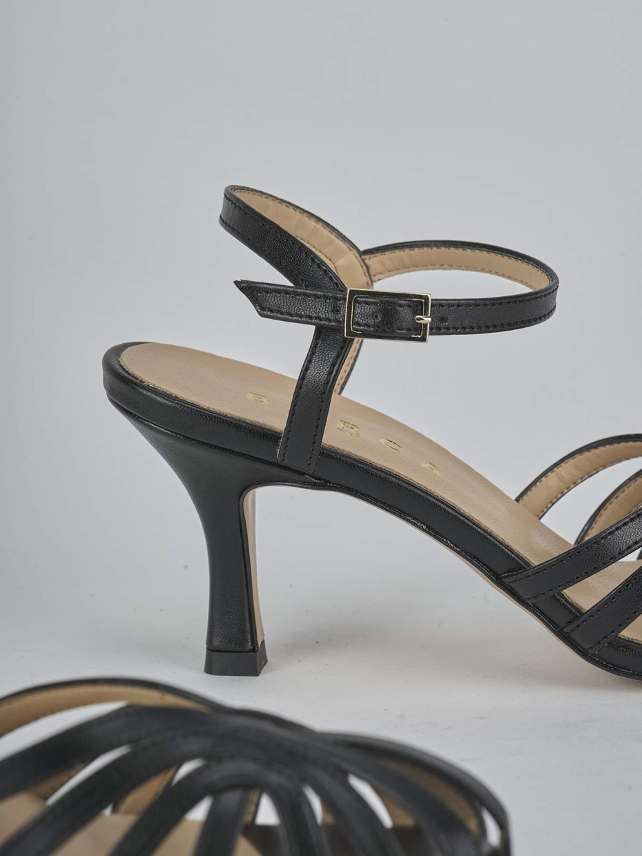 Sandalias de tacón alto tacón 6 cm negro cuero