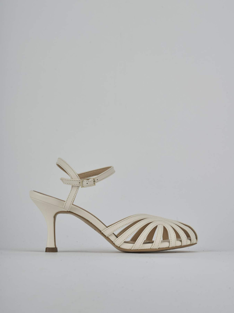 Sandalias de tacón alto tacón 6 cm beis cuero