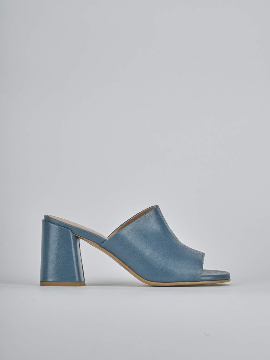 Mules tacón 7 cm turquesa cuero