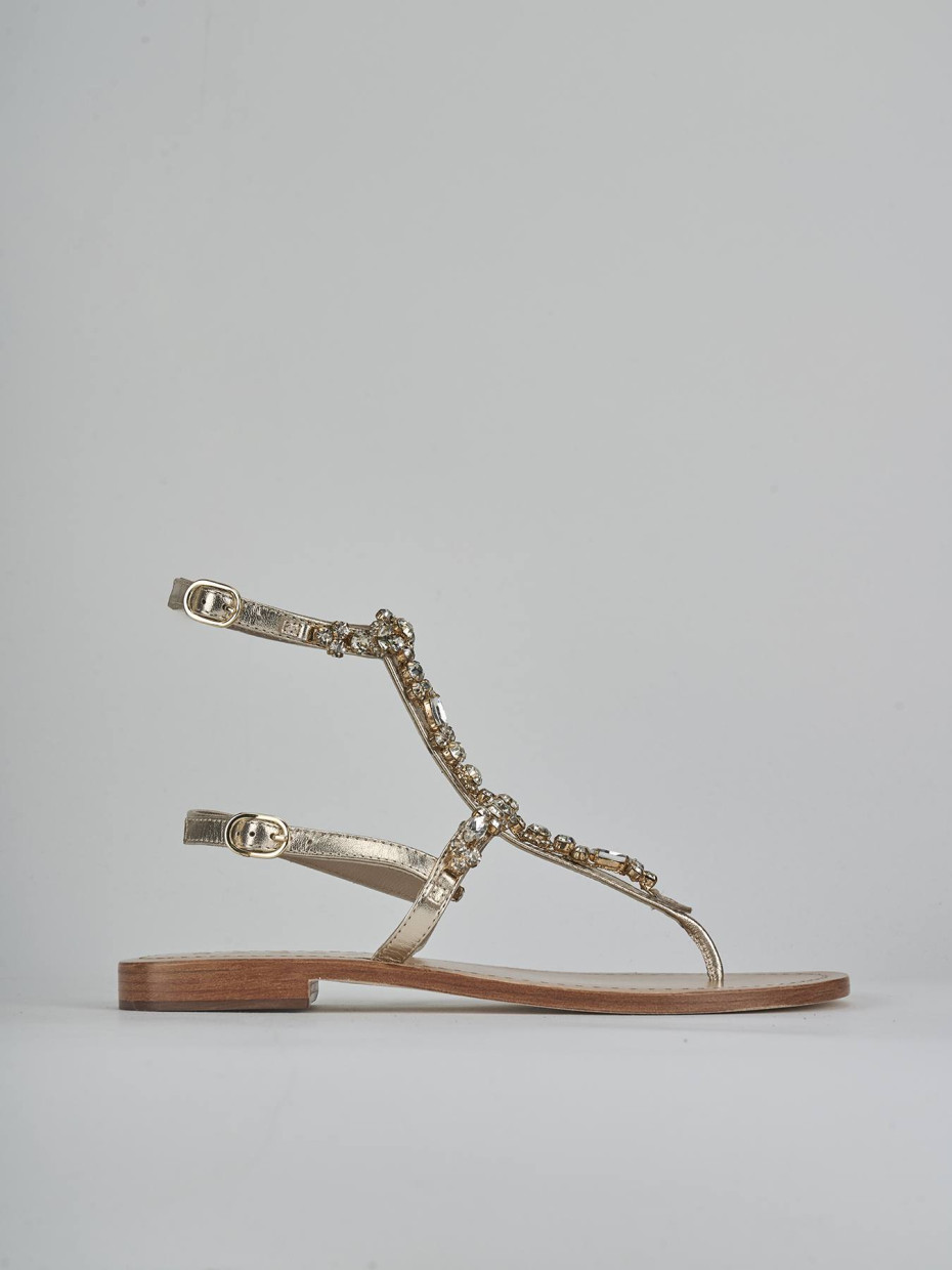 Sandalias de tacón bajo tacón 1 cm oro cuero