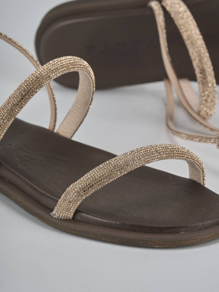 Low heel sandals heel 1 cm bronze leather