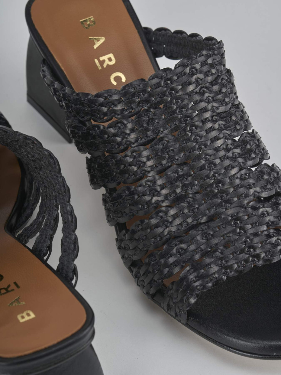 Mules tacón 5 cm negro cuero
