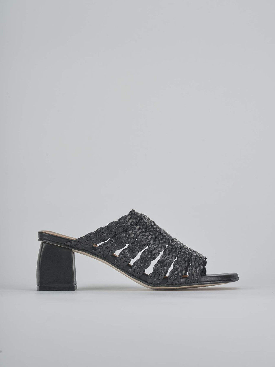 Mules tacón 5 cm negro cuero
