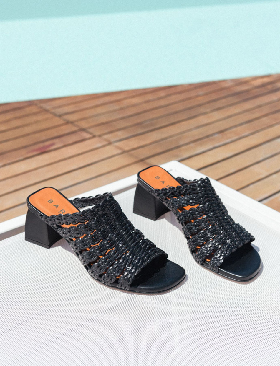 Mules tacón 5 cm negro cuero