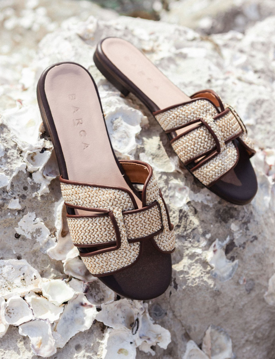 Mules tacón 1 cm marrón oscuro cuero