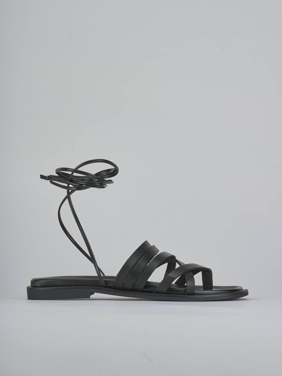 Sandalias de tacón bajo tacón 1 cm negro cuero