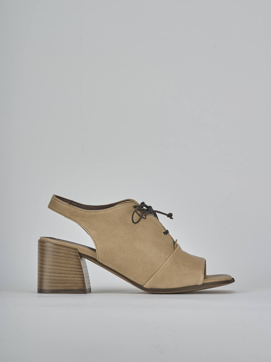 High heel sandals heel 6 cm beige leather