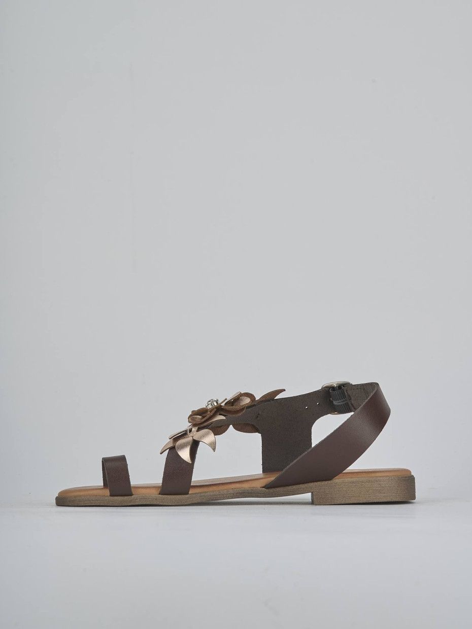 Sandalias de tacón bajo tacón 1 cm cobre cuero