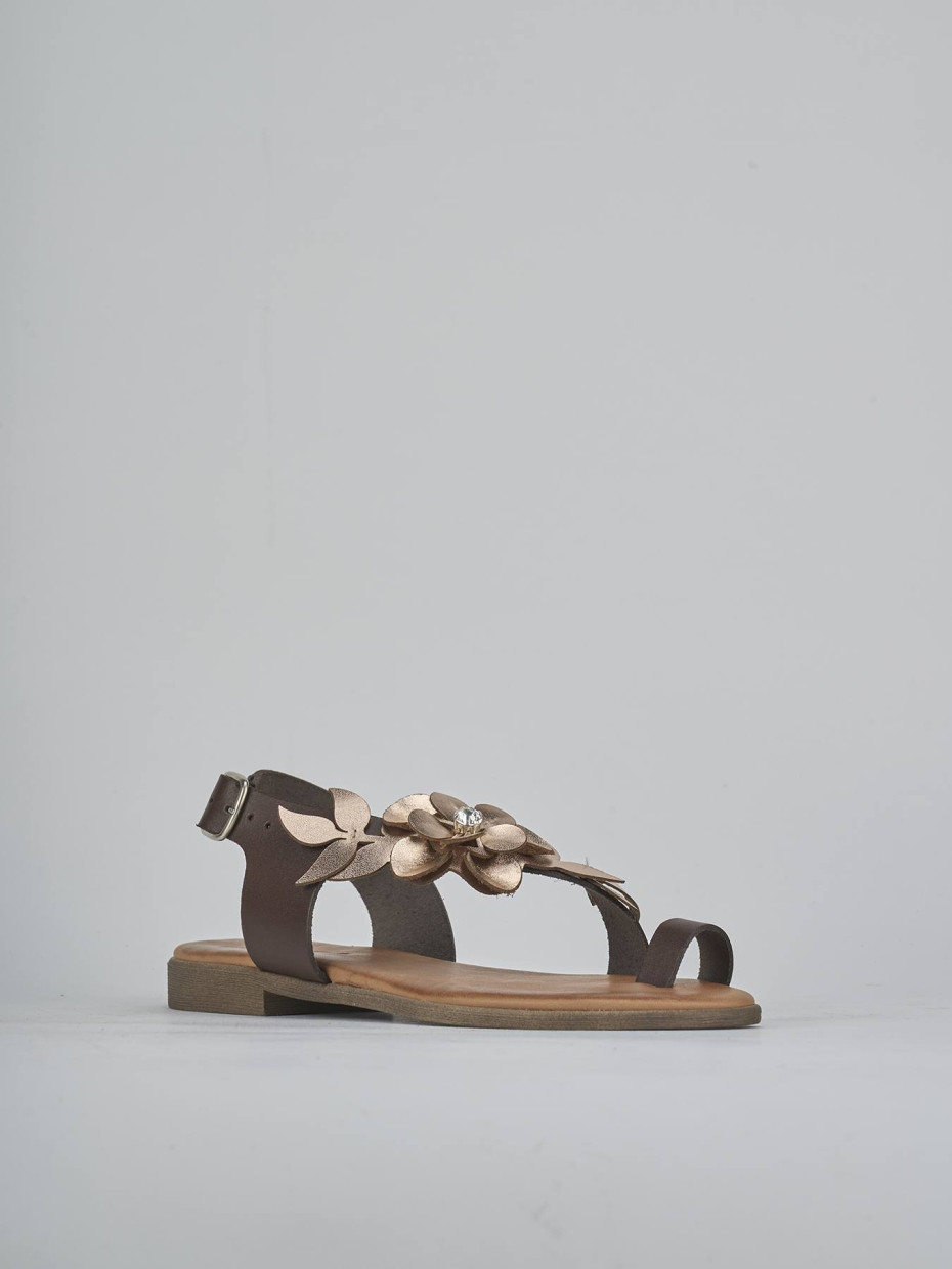 Sandalias de tacón bajo tacón 1 cm cobre cuero