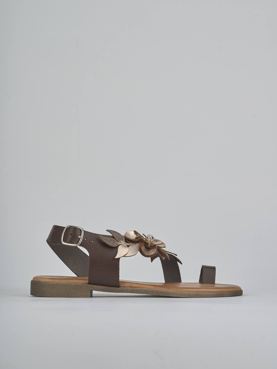 Sandalias de tacón bajo tacón 1 cm cobre cuero