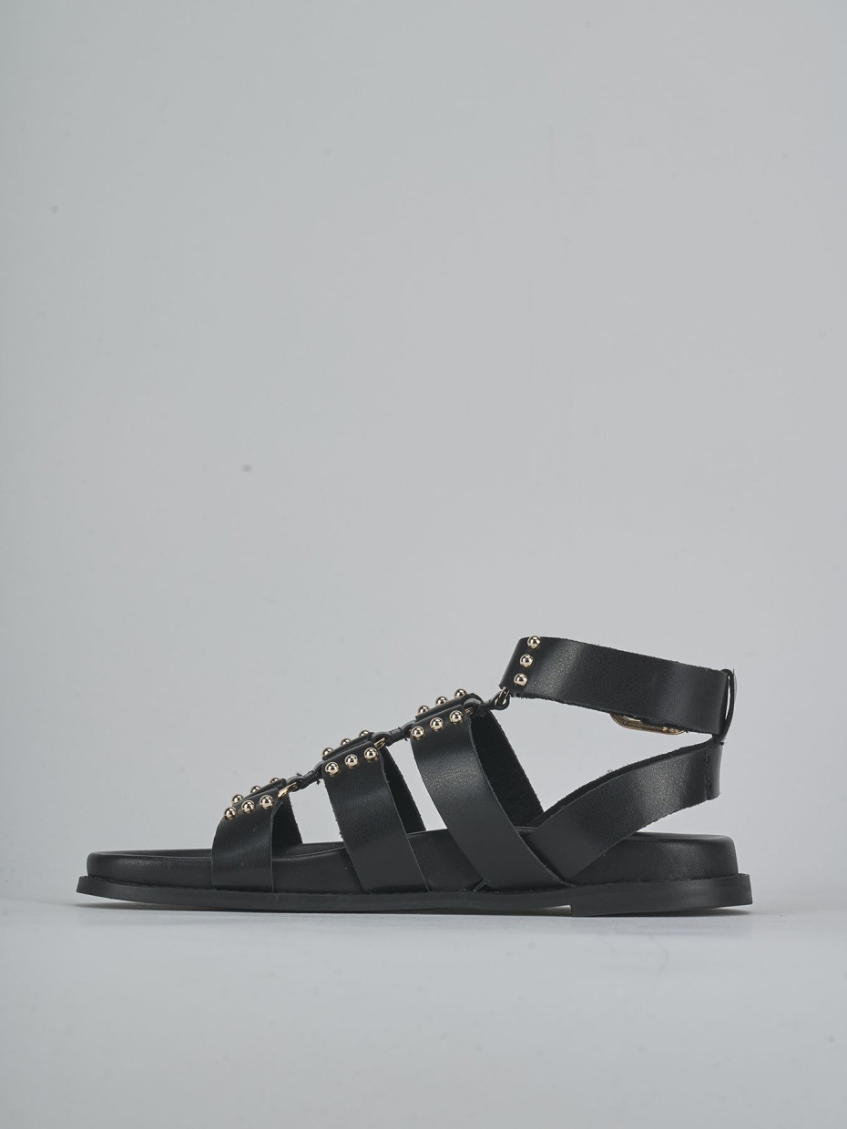 Sandalias de tacón bajo tacón 1 cm negro cuero
