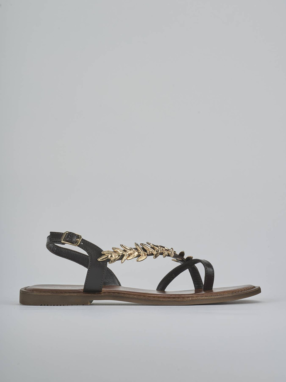 Sandalias de tacón bajo tacón 1 cm marrón oscuro cuero