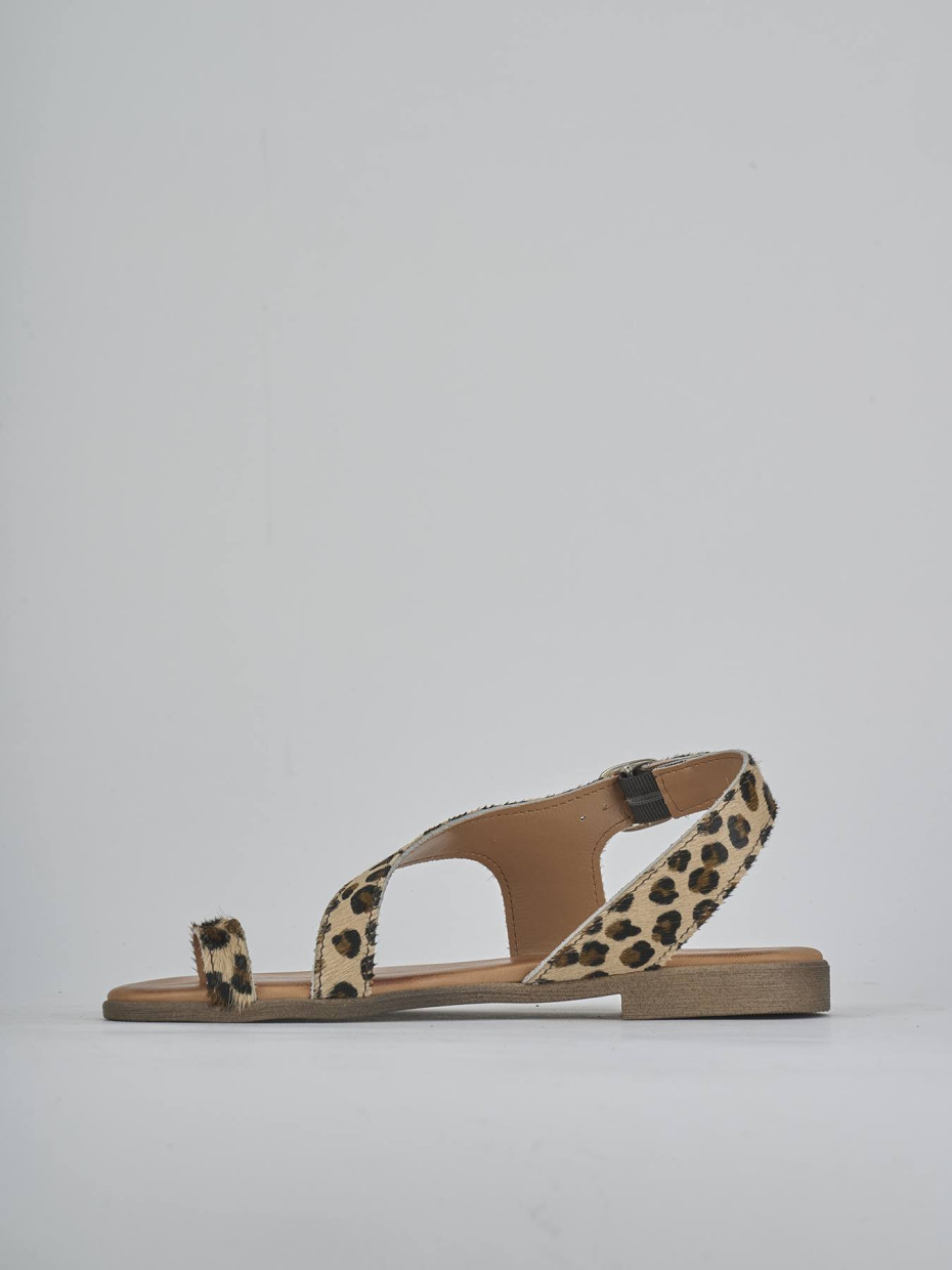 Sandalias de tacón bajo tacón 1 cm multicolor cuero de vaca con pelo