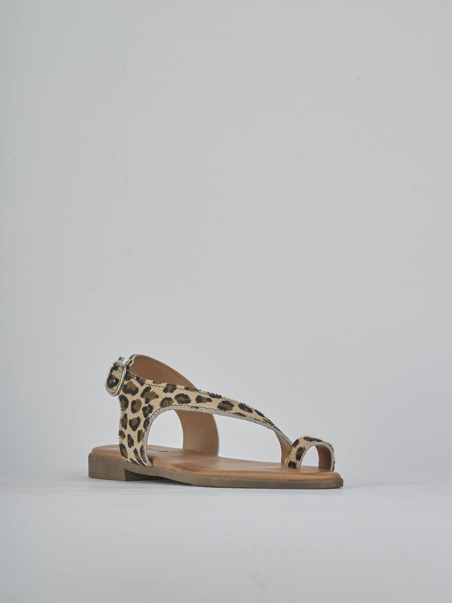 Sandalias de tacón bajo tacón 1 cm multicolor cuero de vaca con pelo