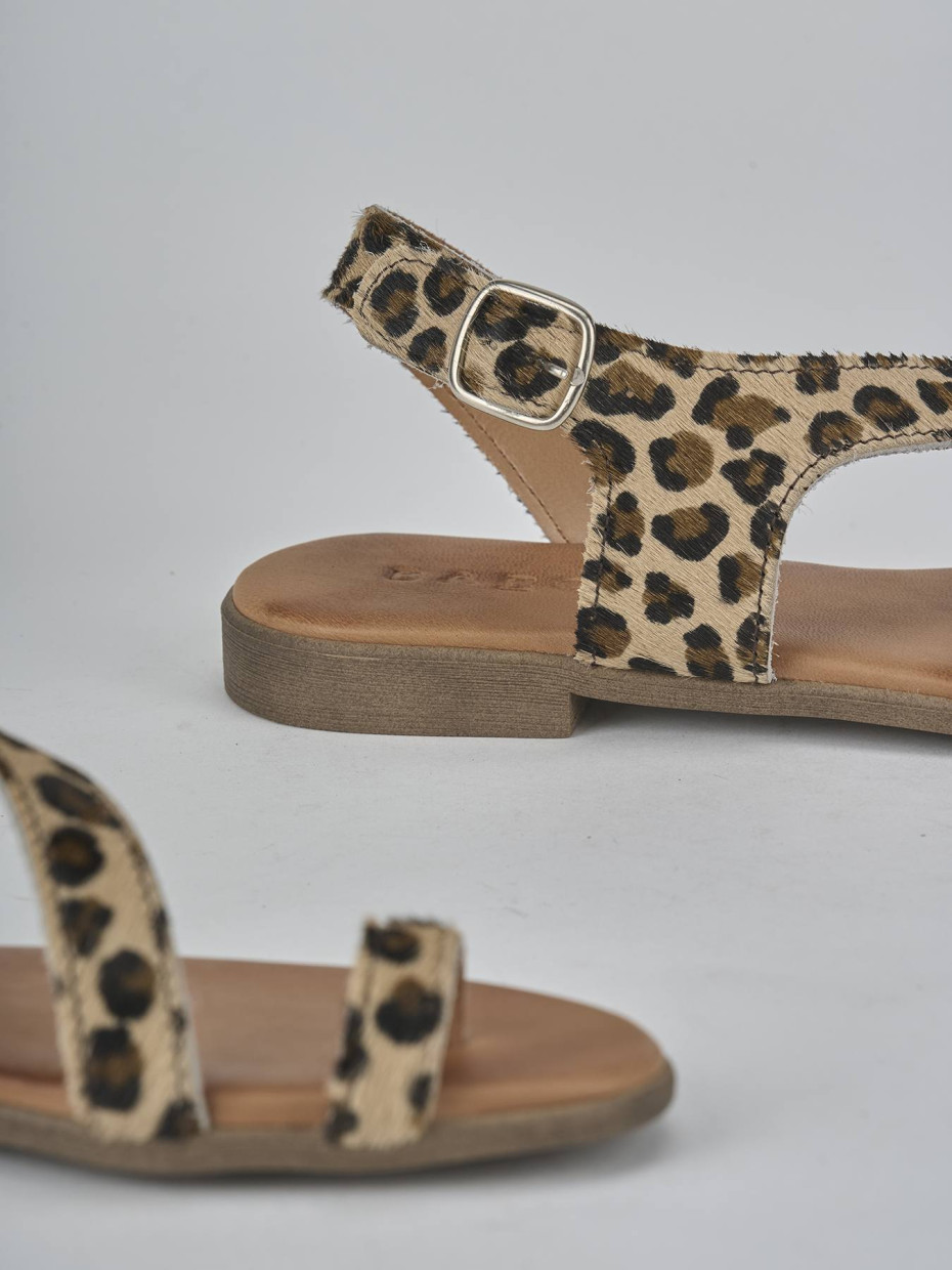 Sandalias de tacón bajo tacón 1 cm multicolor cuero de vaca con pelo