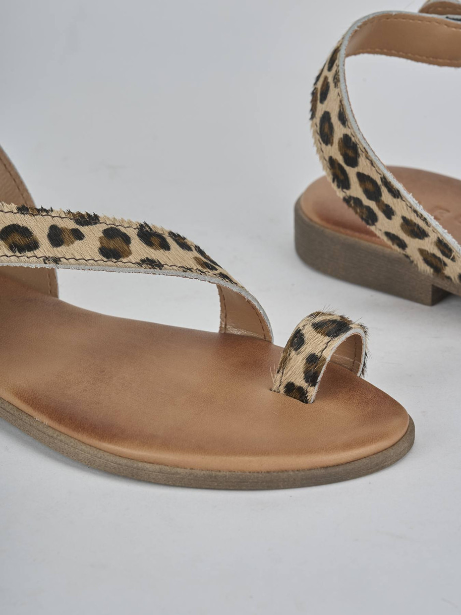 Sandalias de tacón bajo tacón 1 cm multicolor cuero de vaca con pelo