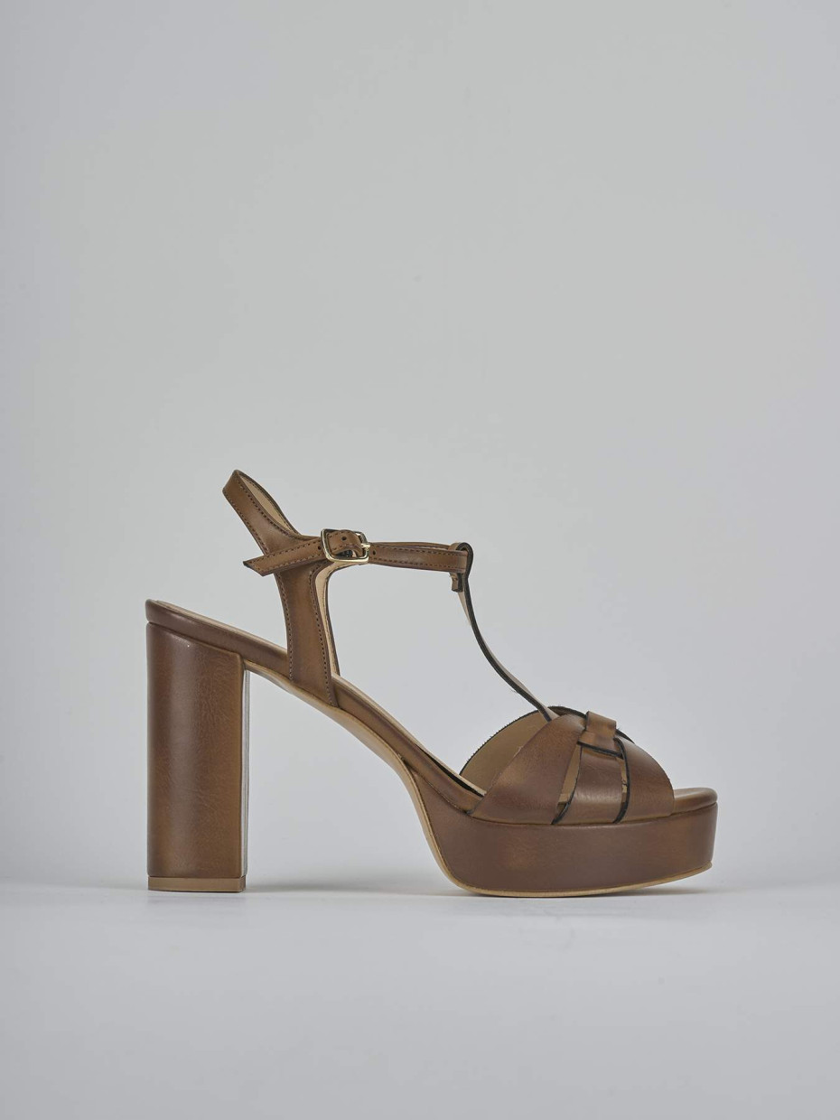 Sandalias de tacón alto tacón 9 cm marrón cuero