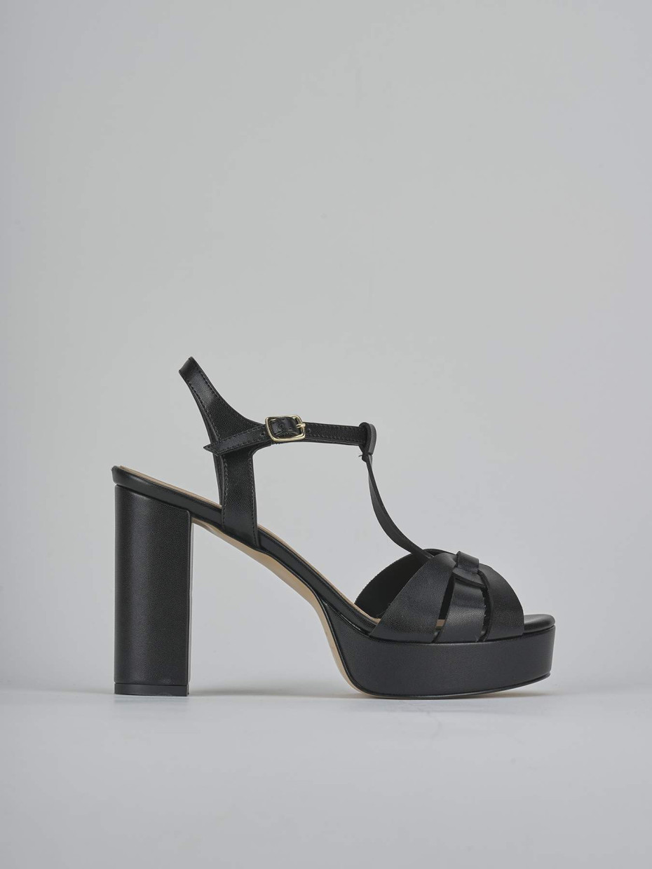 Sandalias de tacón alto tacón 9 cm negro cuero