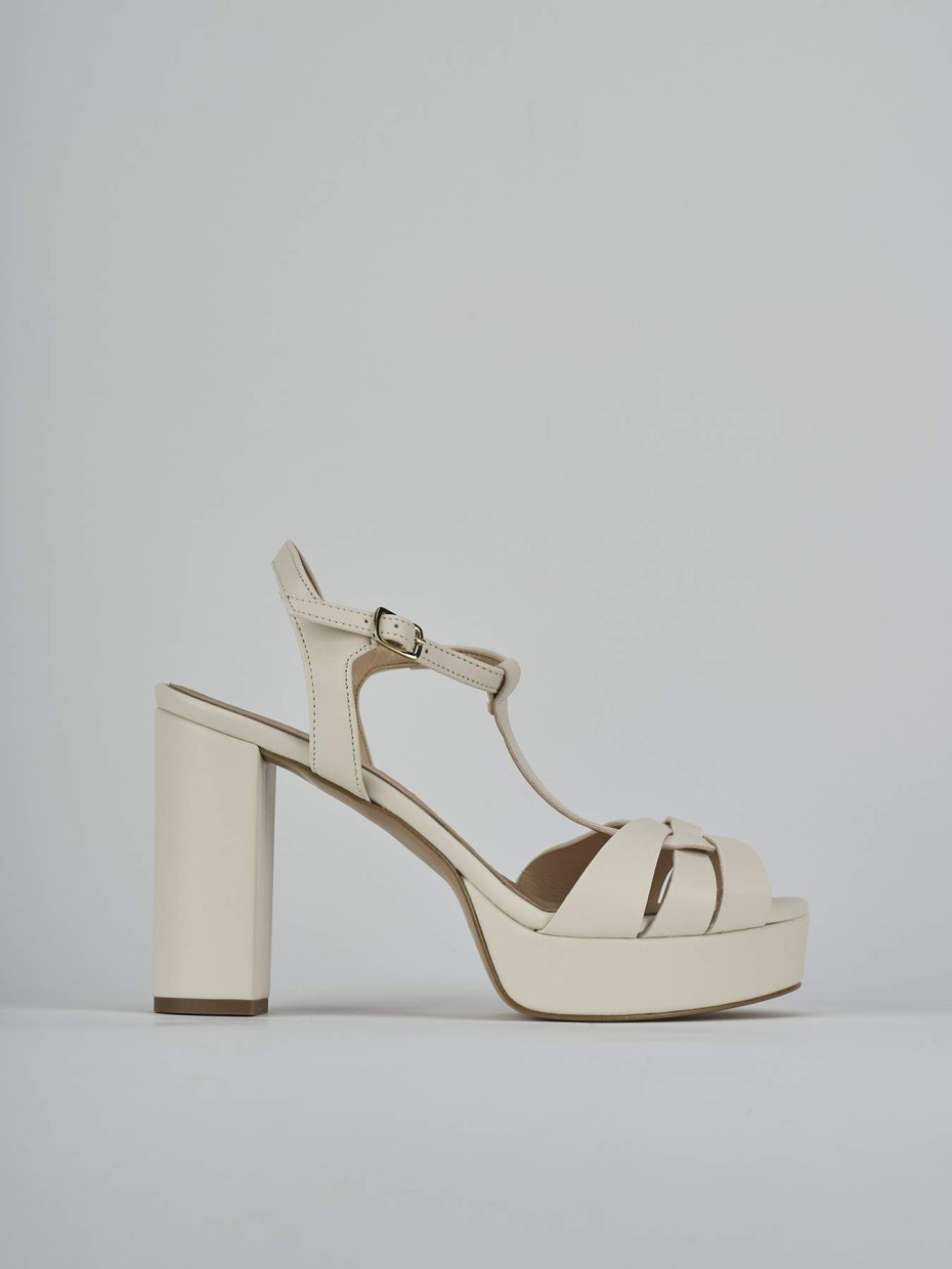 Sandalias de tacón alto tacón 9 cm beis cuero