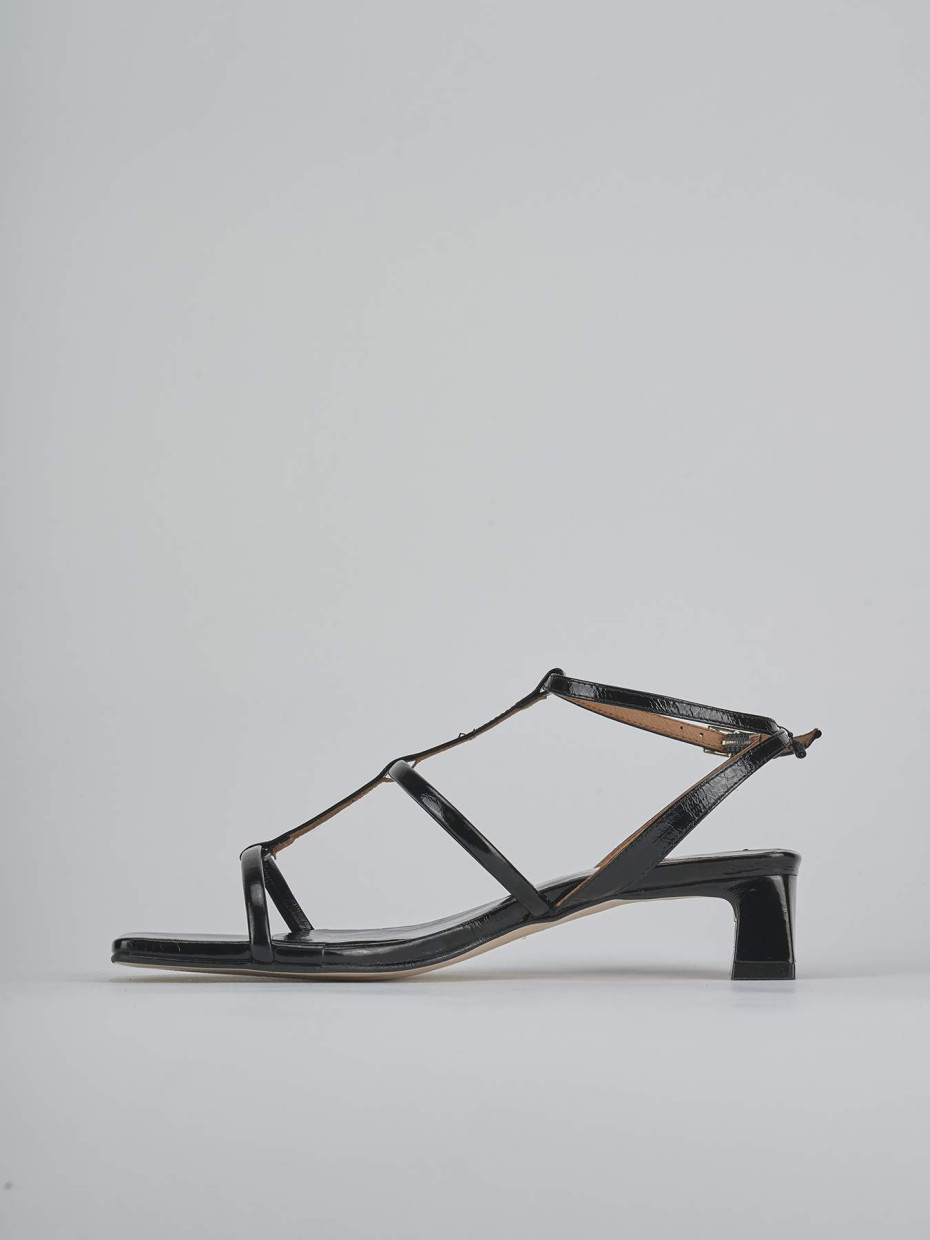 Sandalias de tacón bajo tacón 4 cm negro cuero