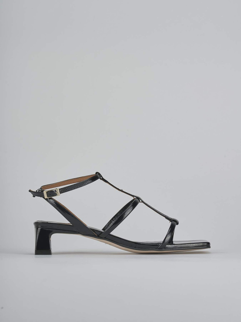 Sandalias de tacón bajo tacón 4 cm negro cuero