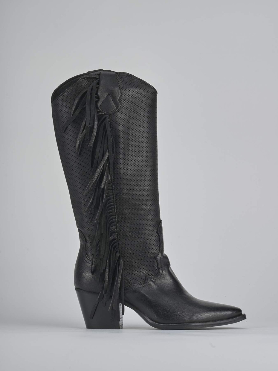 High heel boots heel 6 cm black leather
