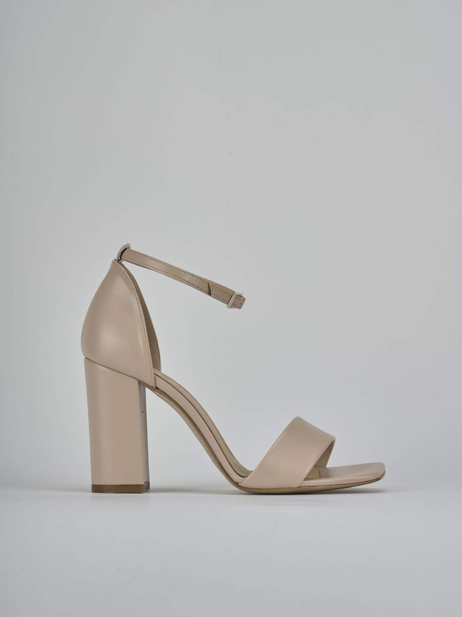 Sandalias de tacón alto tacón 9 cm beis cuero