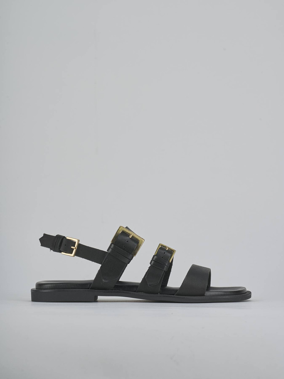 Sandalias de tacón bajo tacón 1 cm negro cuero