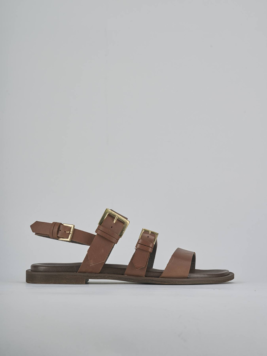 Sandalias de tacón bajo tacón 1 cm marrón oscuro cuero