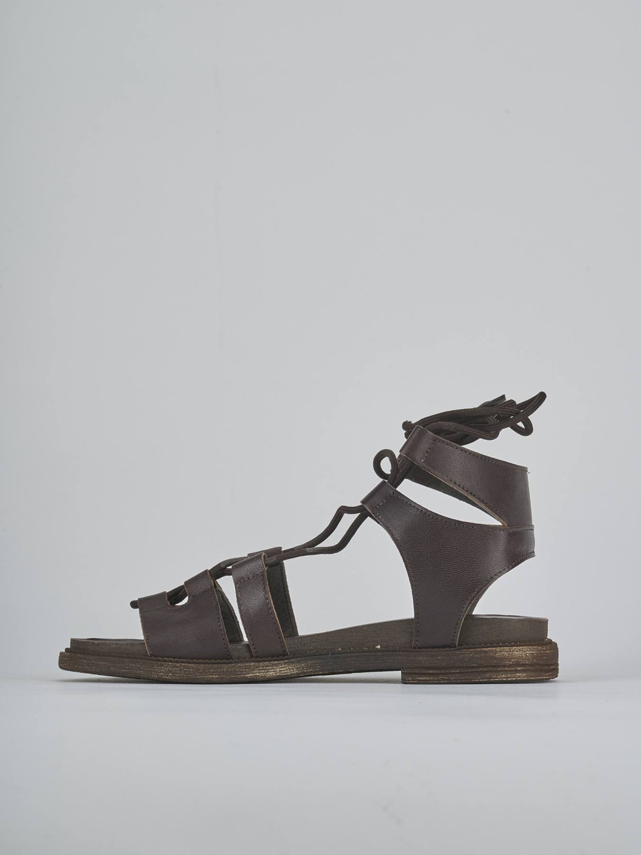 Sandalias de tacón bajo tacón 1 cm marrón oscuro cuero