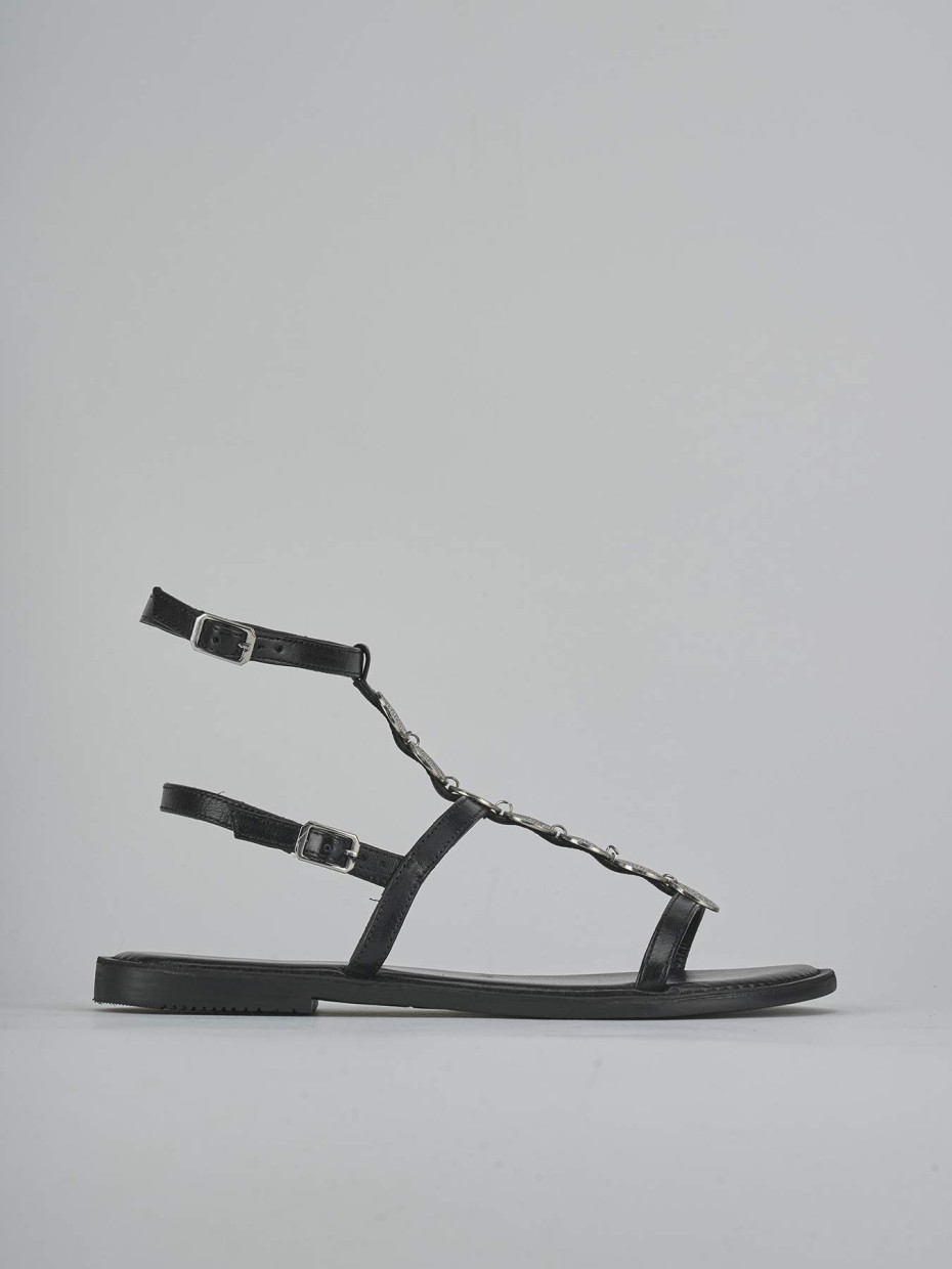 Sandalias de tacón bajo tacón 1 cm negro cuero