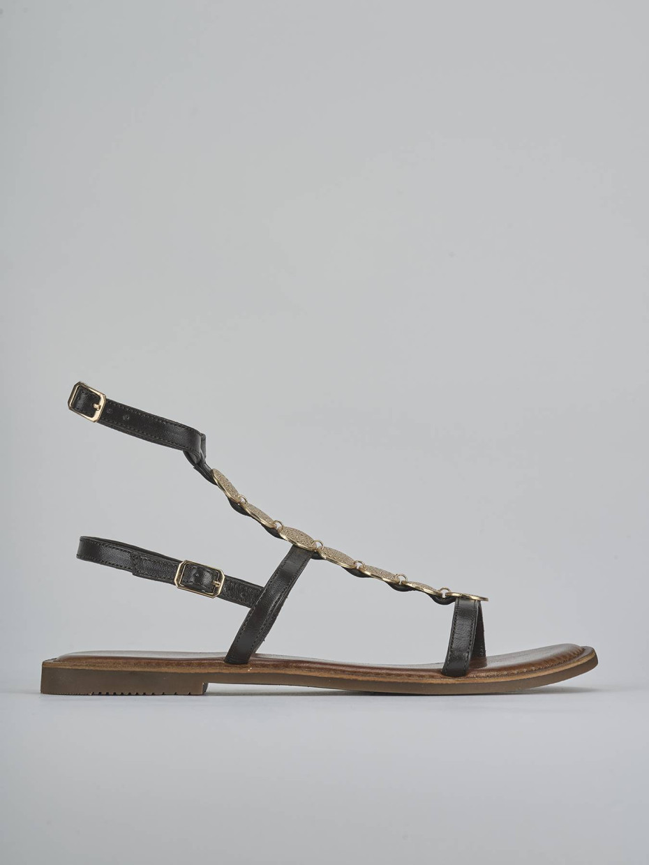 Sandalias de tacón bajo tacón 1 cm marrón oscuro cuero