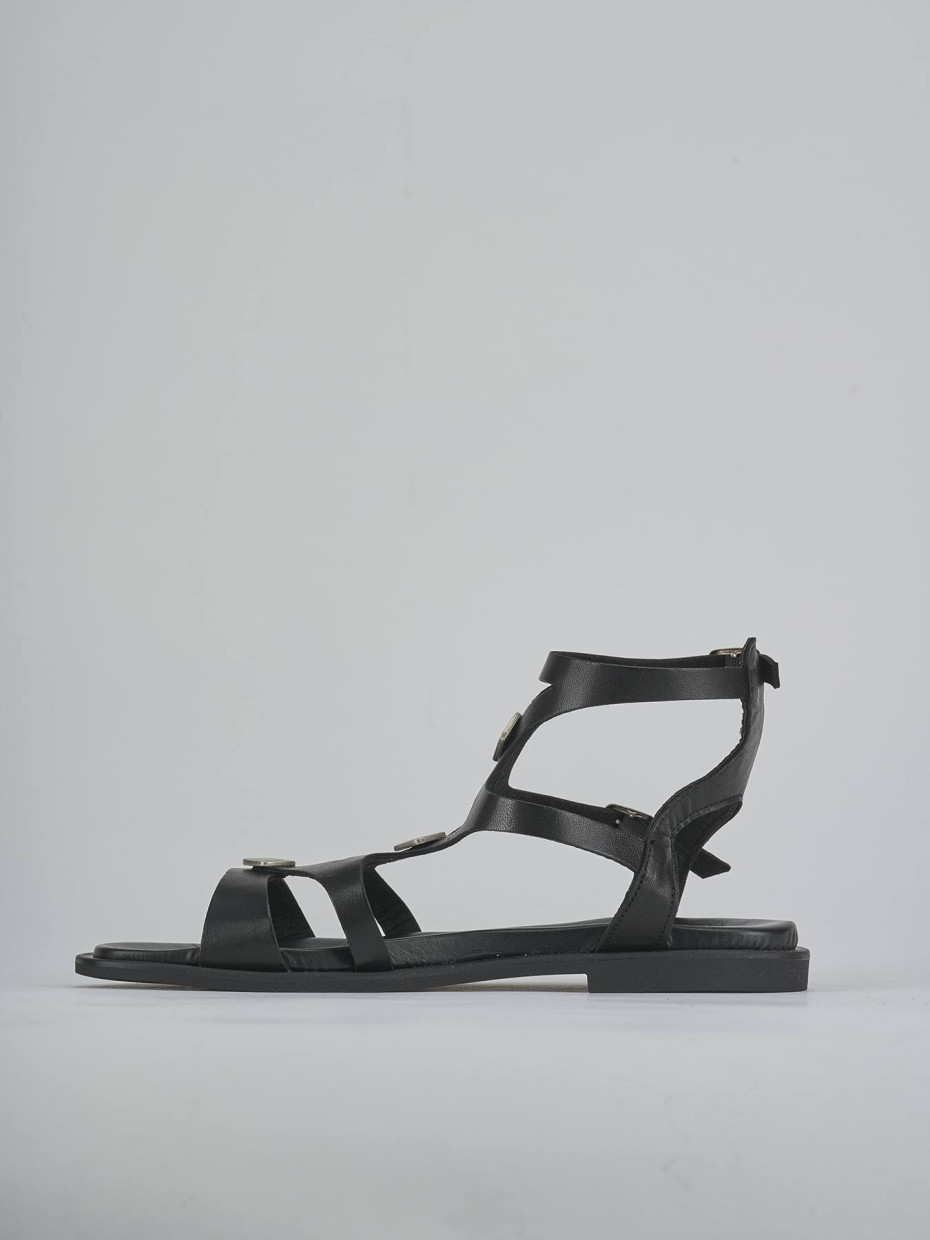 Sandalias de tacón bajo tacón 1 cm negro cuero