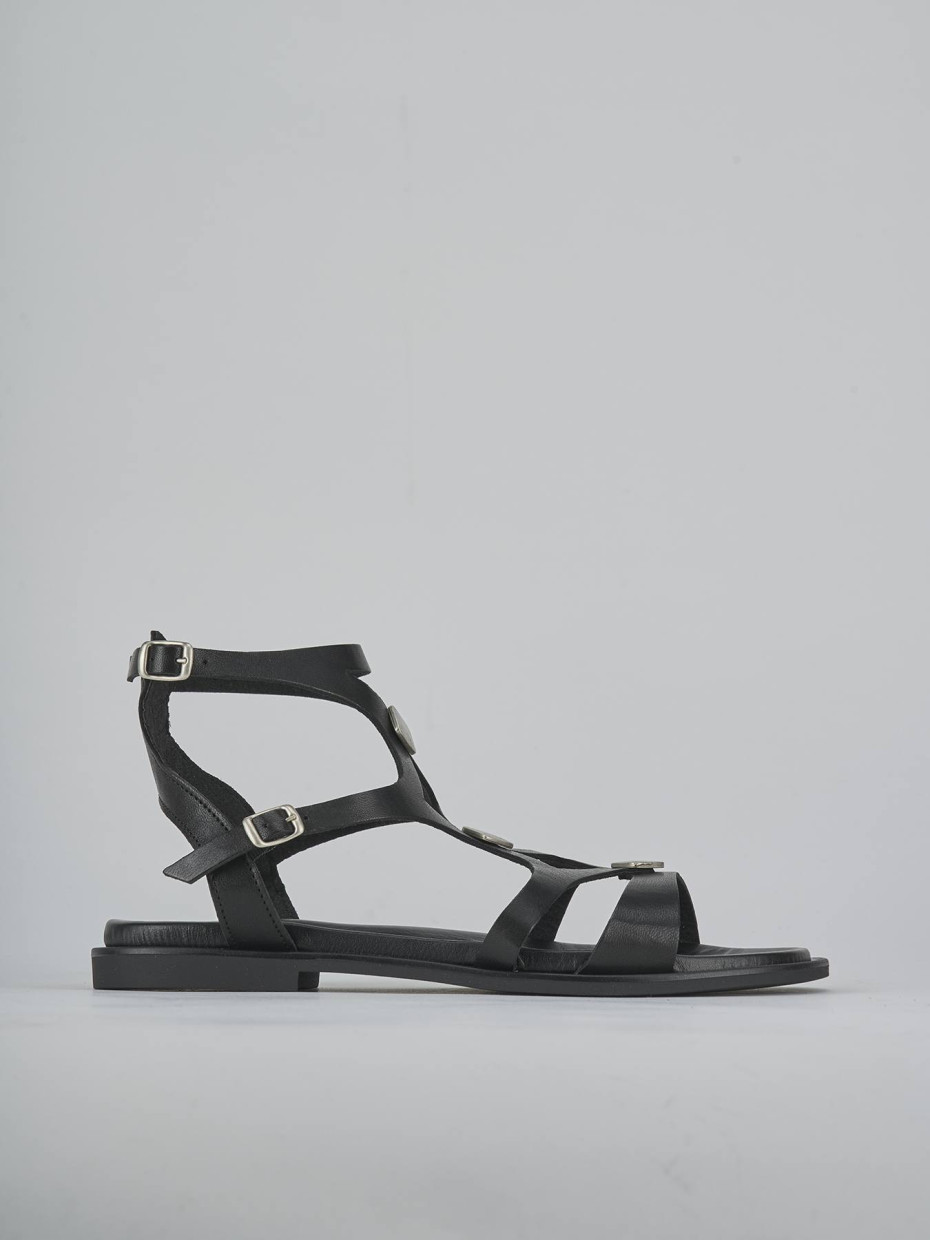 Sandalias de tacón bajo tacón 1 cm negro cuero