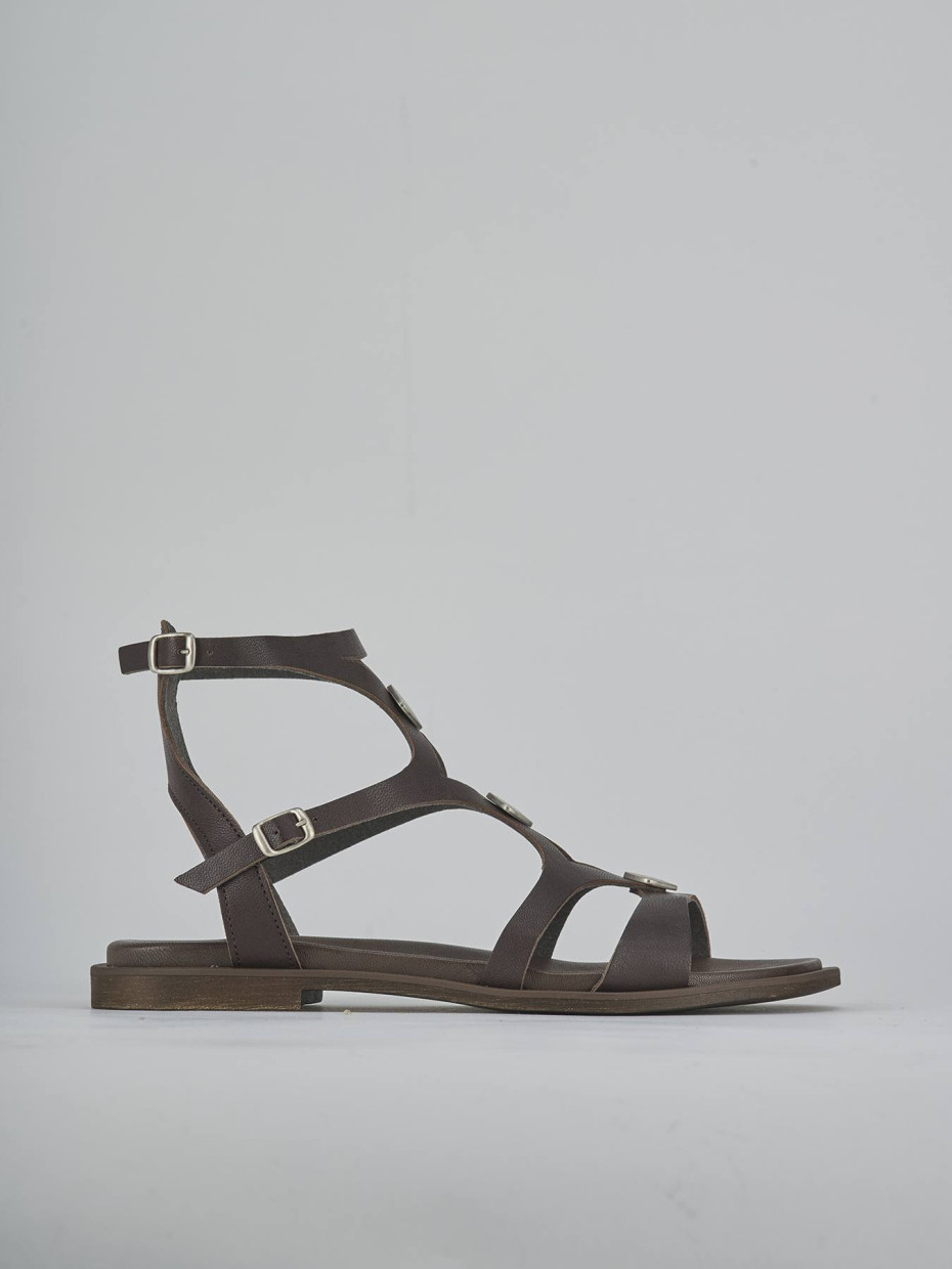 Sandalias de tacón bajo tacón 1 cm marrón oscuro cuero
