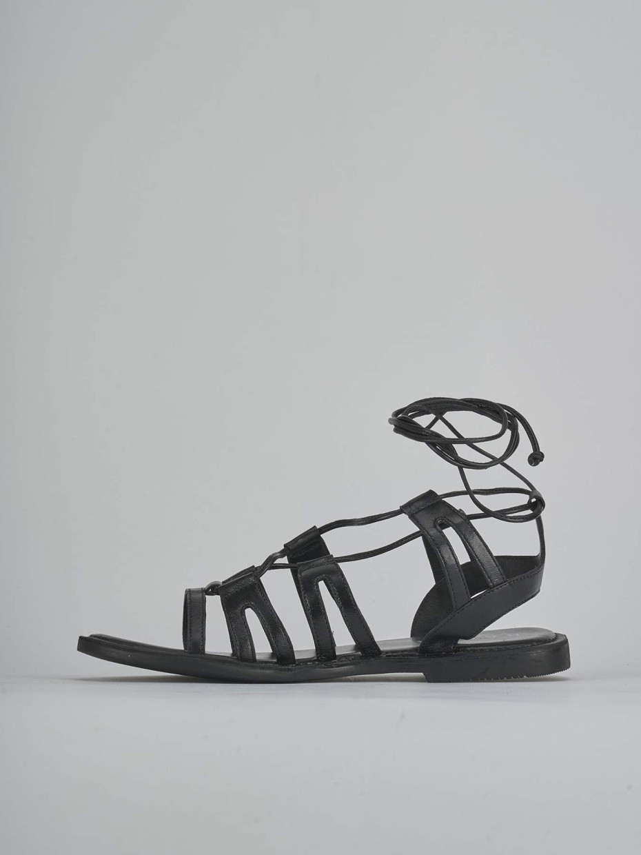 Sandalias de tacón bajo tacón 1 cm negro cuero
