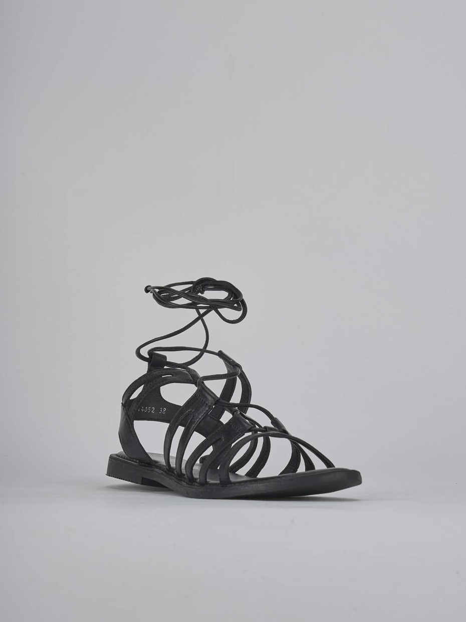 Sandalias de tacón bajo tacón 1 cm negro cuero