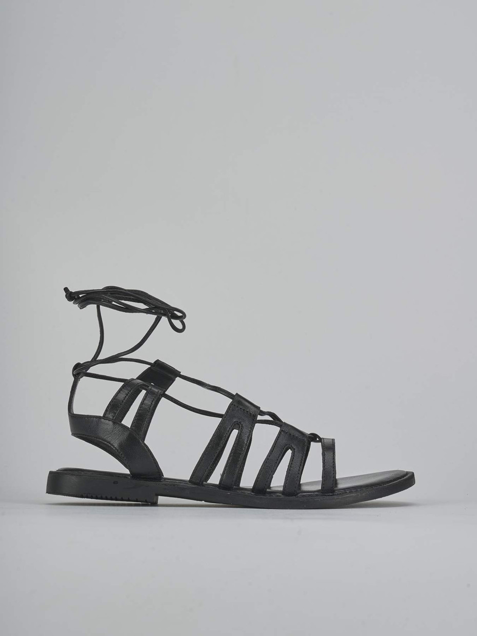 Sandalias de tacón bajo tacón 1 cm negro cuero
