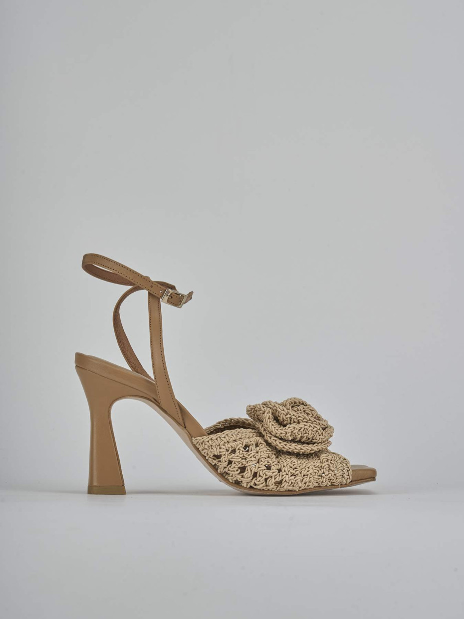 Sandalias de tacón alto tacón 9 cm beis cuero