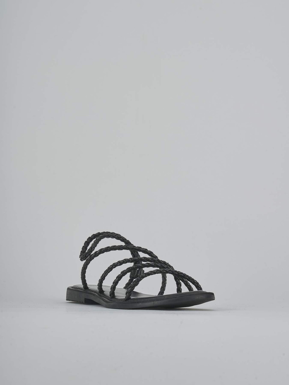 Sandalias de tacón bajo tacón 1 cm negro cuero