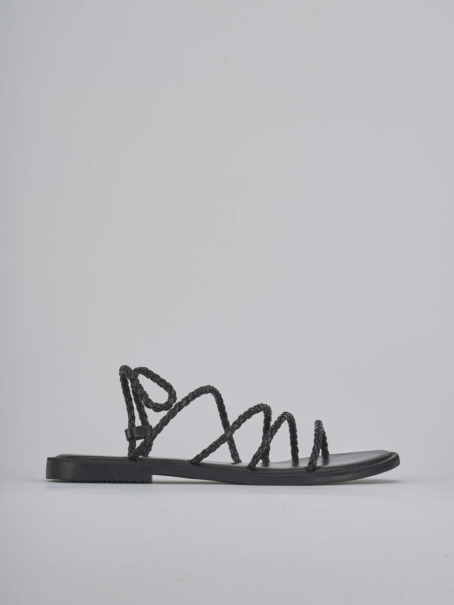 Sandalias de tacón bajo tacón 1 cm negro cuero