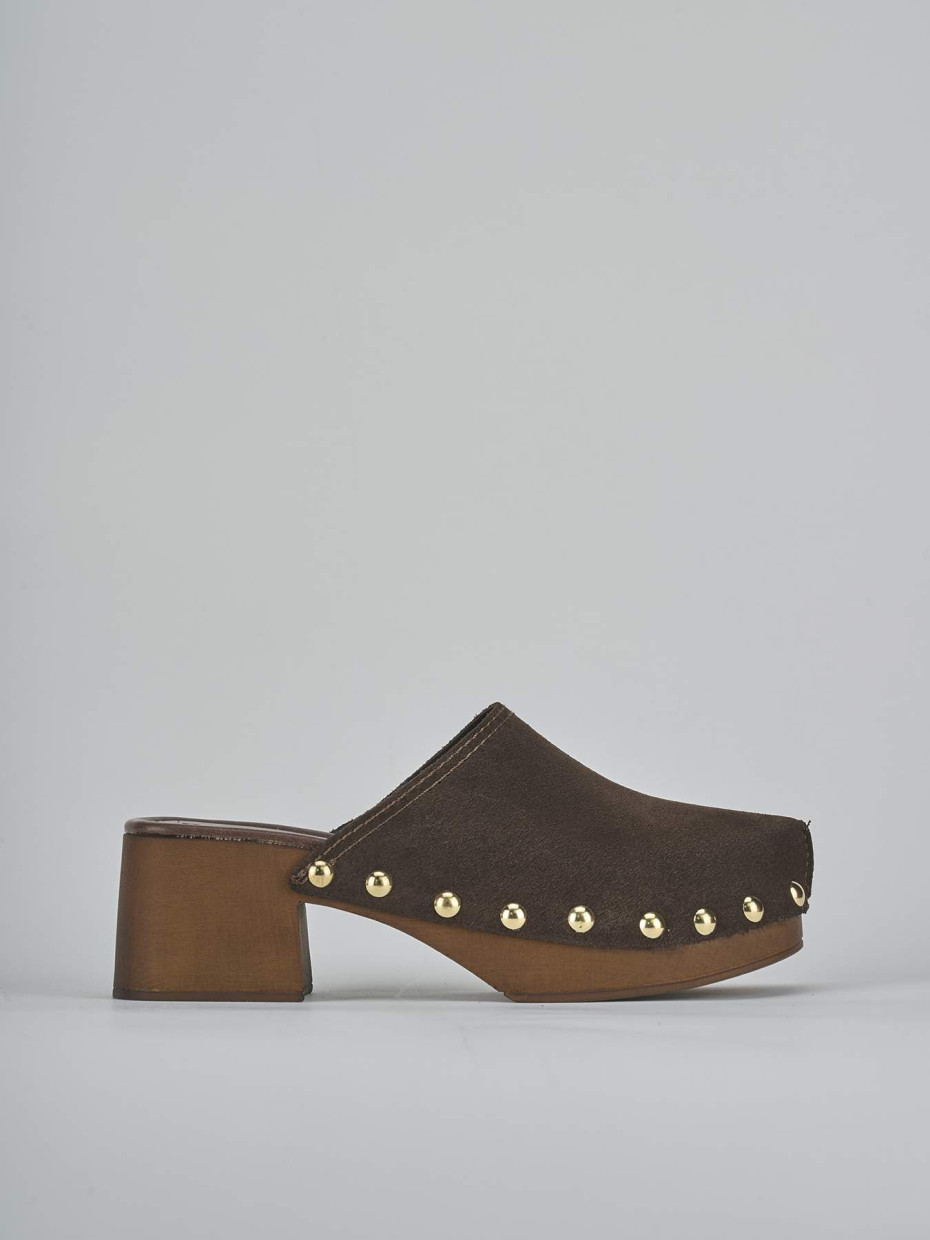 Zuecos con tacón tacón 5 cm marrón oscuro ante