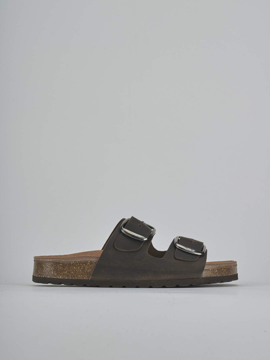 Slippers heel 1 cm green leather