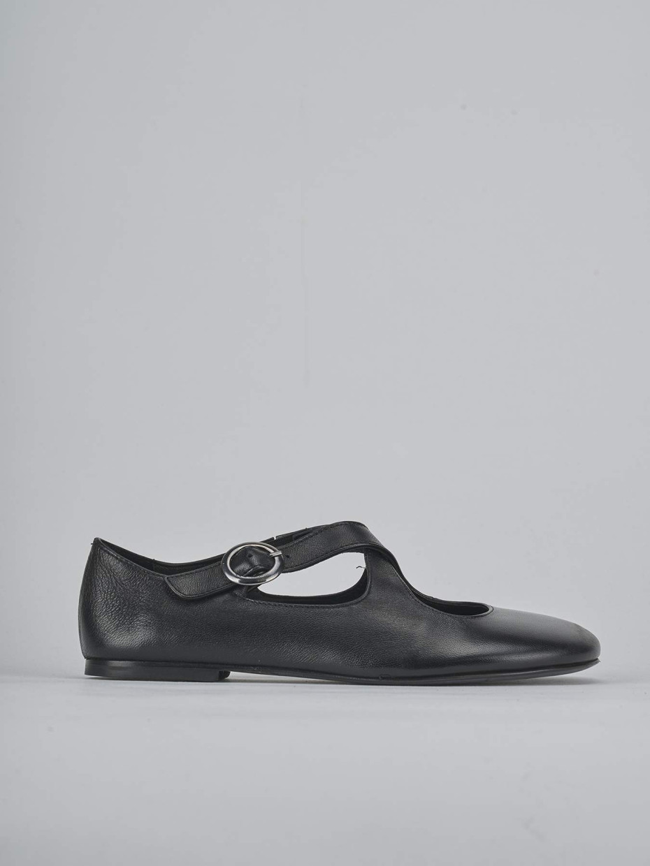 Flat shoes heel 1 cm black leather