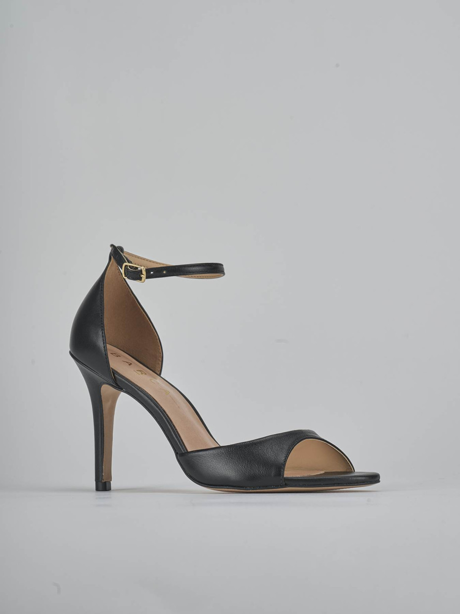 Sandalias de tacón alto tacón 9 cm negro cuero